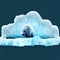 very sad polar bear waiting on a ice floe, cartoon children illustration, climate change, ai generated image