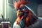 Very serious boss rooster at his workplace in the office. Generative AI