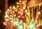 Very shiny Christmas decorations outside at night in Northern countries, Led lamps usage to save energy for green environment,