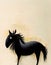 very simple illustration of a black horse, looking to left side, ai generated image