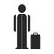 Very simple silhouette of a standing man with luggage. Element for signs, pictograms or infographic. Vector illustration