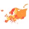 Very simplified infographical political map of Europe in orange color scheme. Simple geometric vector illustration