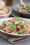 Very tasty Arabic salad (Fattoush) served in bambo