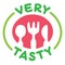 Very Tasty logo with funny spoon, fork and knife