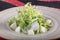 Very tasty vegetable salad. Vitamins, greens, healthy and healthy food. Very tasty vegetable salad with seafood