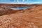 Very wide expanse of limestone rock in artistic formations on the Colorado river basin, The Chains, Page, Arizona, USA