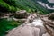 Verzasca River at Lavertezzo - clear and turquoise water stream and rocks in Ticino - Valle Verzasca - Valley in Tessin,