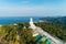 Vesak day background concept of Big buddha over high mountain in Phuket thailand Aerial view drone shot