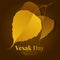 Vesak day banner with gold bodhi leaf branch vector design