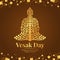 Vesak day banner gold Buddha with bodhi tree Sign on abstract brown gold background vector design