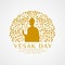 Vesak day banner with gold The Buddha in circle abstract Bodhi branch sign vector design