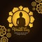 Vesak day banner with Gold Buddha on circle and Lotus petals on dark background vector design