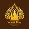 Vesak day banner with gold Buddha Meditate under bodhi tree Sign on flower brown pattern background vector design