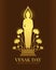 Vesak day banner with gold Buddha standing on a lotus pedestal sign on brown background vector design