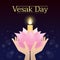 Vesak day banner - hand holding candle light on lotus for remember the Lord Buddha in night time vector design