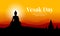 Vesak day banner with Silhouette Big Buddha statue on mountain view in evening time vector design