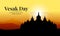 Vesak day banner with Silhouette Buddhist Temple of Borobudur and mountain view in evening time vector design