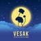 Vesak day banner with Silhouette lotus on yellow full moon at night time vector design