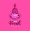 Vesak Day card of pink papercut buddha and lotus