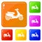 Vespa scooter icons set vector color