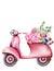 Vespa style pink scooter with flowers in the trunk