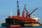 Vessel cargo with crane are working in the gulf