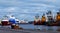 Vessels moored at Aberdeen harbour, Scotland