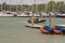 Vessels on their moorings at the harbour and marina on the river Hamble at Warsash on the South Coast of England