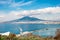 Vesuvius on the gulf of Naples with shipyard