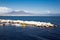 Vesuvius view, boats in Naples port in Italy.