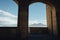 Vesuvius view through the castle Castel dell`Ovo arches