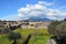 Vesuvius volcano cloudy sky view from pompei city excavation