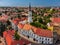 Veszprem, Hungary - Aerial view of the castle district of Veszprem with medieval buildings and Fire-watch tower at Ovaros square