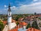 Veszprem, Hungary - Aerial view of the Fire-watch tower at Ovaros square, castle district of Veszprem with medieval buildings