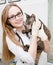 Vet with cat in veterinary clinic