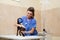 Vet nurse provides medical care to the sick cat