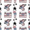Veteran`s Day seamless pattern. Holiday vector background with patriotic symbols, american flag, soldier, eagle, red poppies