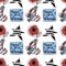 Veteran`s Day seamless pattern. Holiday vector background with patriotic symbols, american flag, soldier, eagle, red poppies