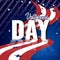 Veterans Day. Abstract american background with waving striped flag, starry pattern and reflection.