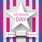 Veterans Day banner with a white star and a ribbon with the date November 11 on the background with magenta and white stripes