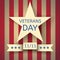 Veterans Day banner with a white star and a ribbon with the date November 11 on the background with magenta and white stripes