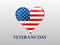 Veterans Day. Brilliant heart with a US flag and shadow on a white background.