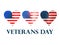 Veterans Day. Heart with the American flag on a white background. Vector