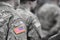 Veterans Day. US soldiers. US army. USA patch flag on the US military uniform. United States Armed Forces