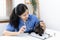 Veterinarian or animal nurse administers medication to cats who are being treated for flu in a veterinary hospital