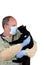 Veterinarian with black cat