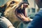 A veterinarian dentist examines a dog\\\'s teeth