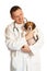 Veterinarian doctor and a beagle puppy