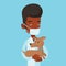 Veterinarian with dog in hands vector illustration