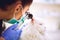 Veterinarian exam ear of persian cat at pet ambulance
